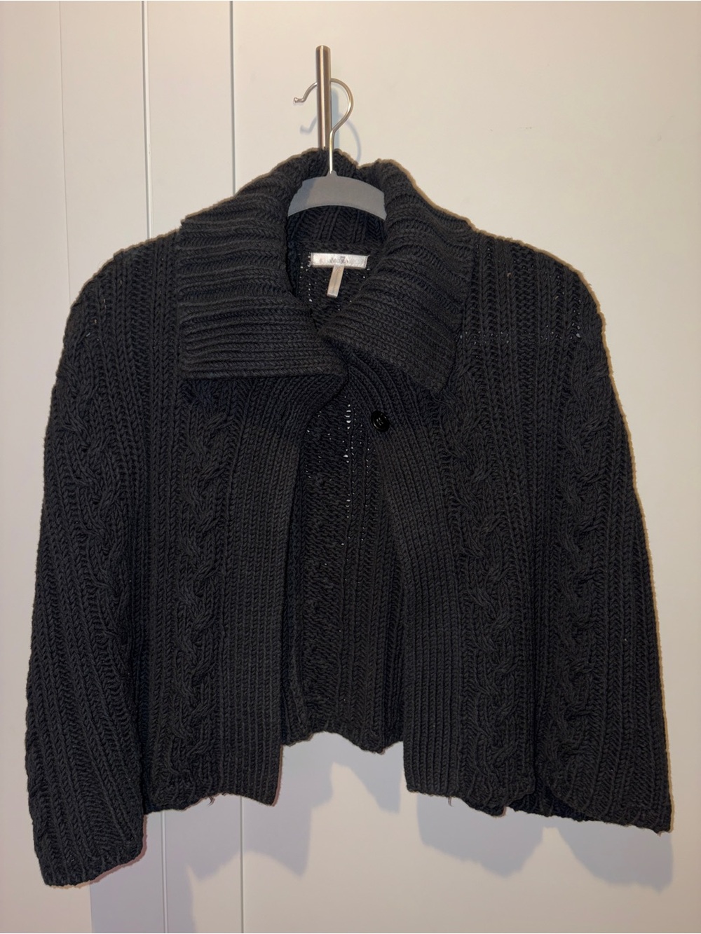 Metro Black Cable-Knit Poncho Cardigan Sweater
